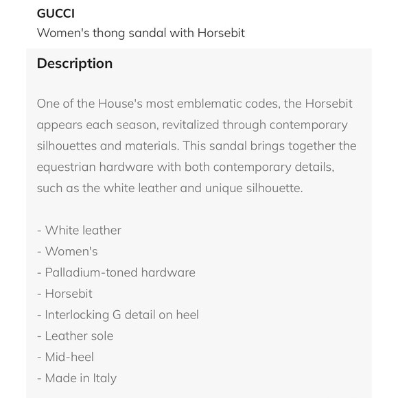 Gucci Mariame 55mm Horsebit White Leather Thong Heel Sandals Size 37/ 7 NIB $890 - Picture 12 of 12